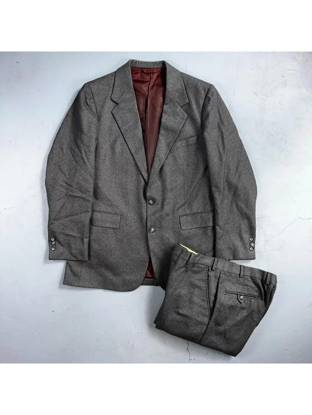 VTG Mens 2 PC Suit 41 Jacket Coat Pants Gray Rockabilly 80s Egon Von Furstenberg